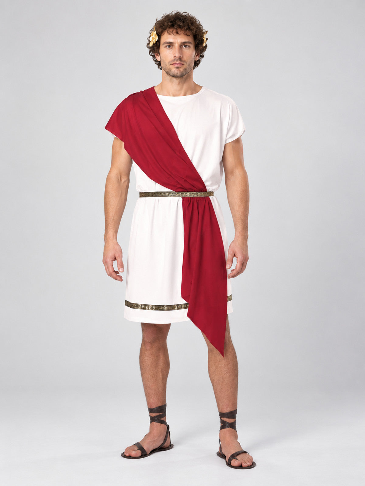 Antique-Style Carnival Costume with Red Draping on-model view