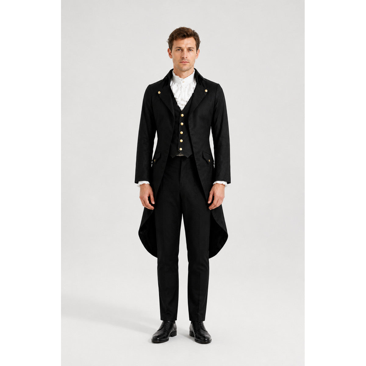 Black Gothic Victorian Tailcoat with Gold Buttons main product view