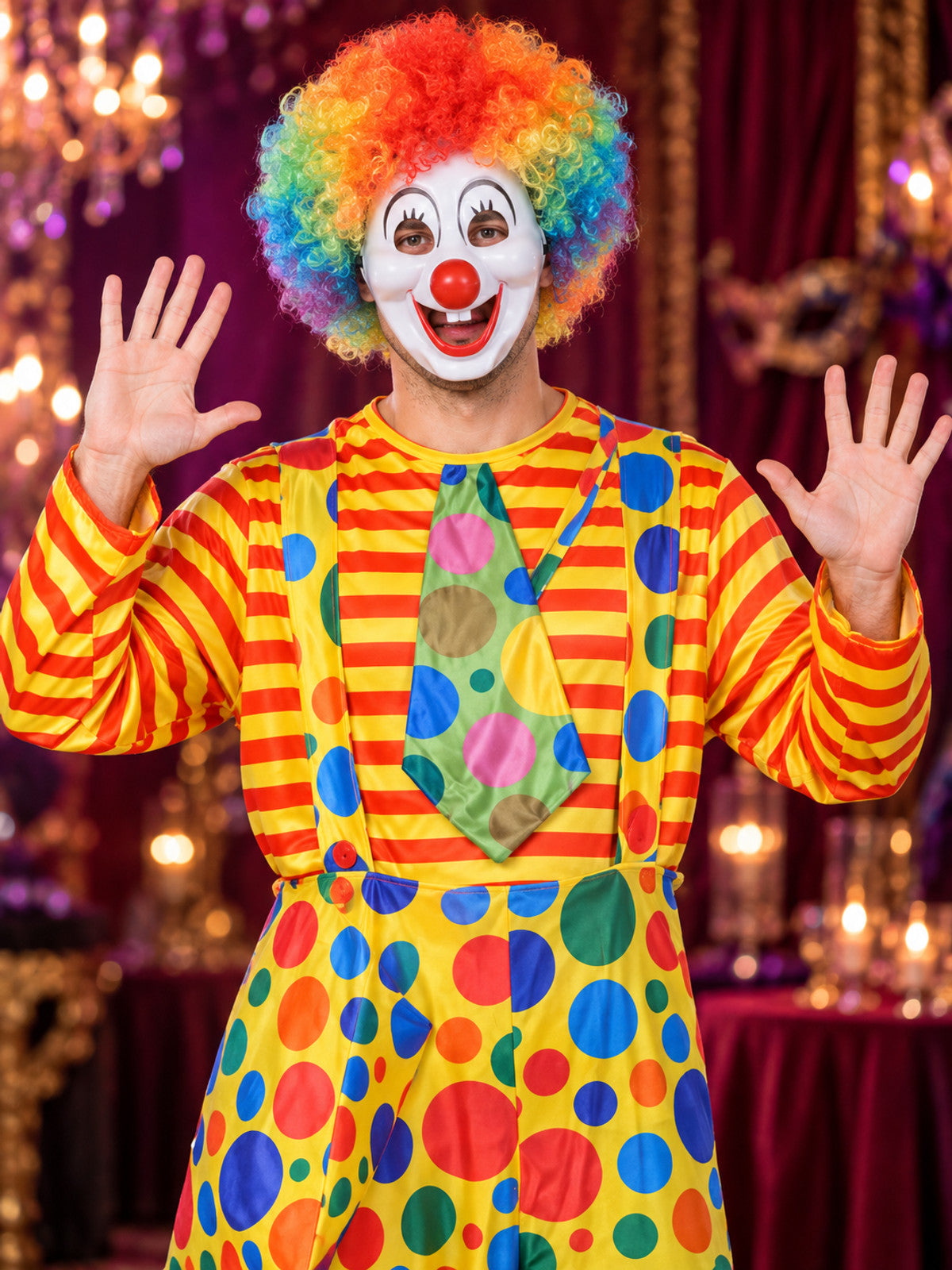 Yellow Clown Costume with Jumpsuit, Wig, and Mask