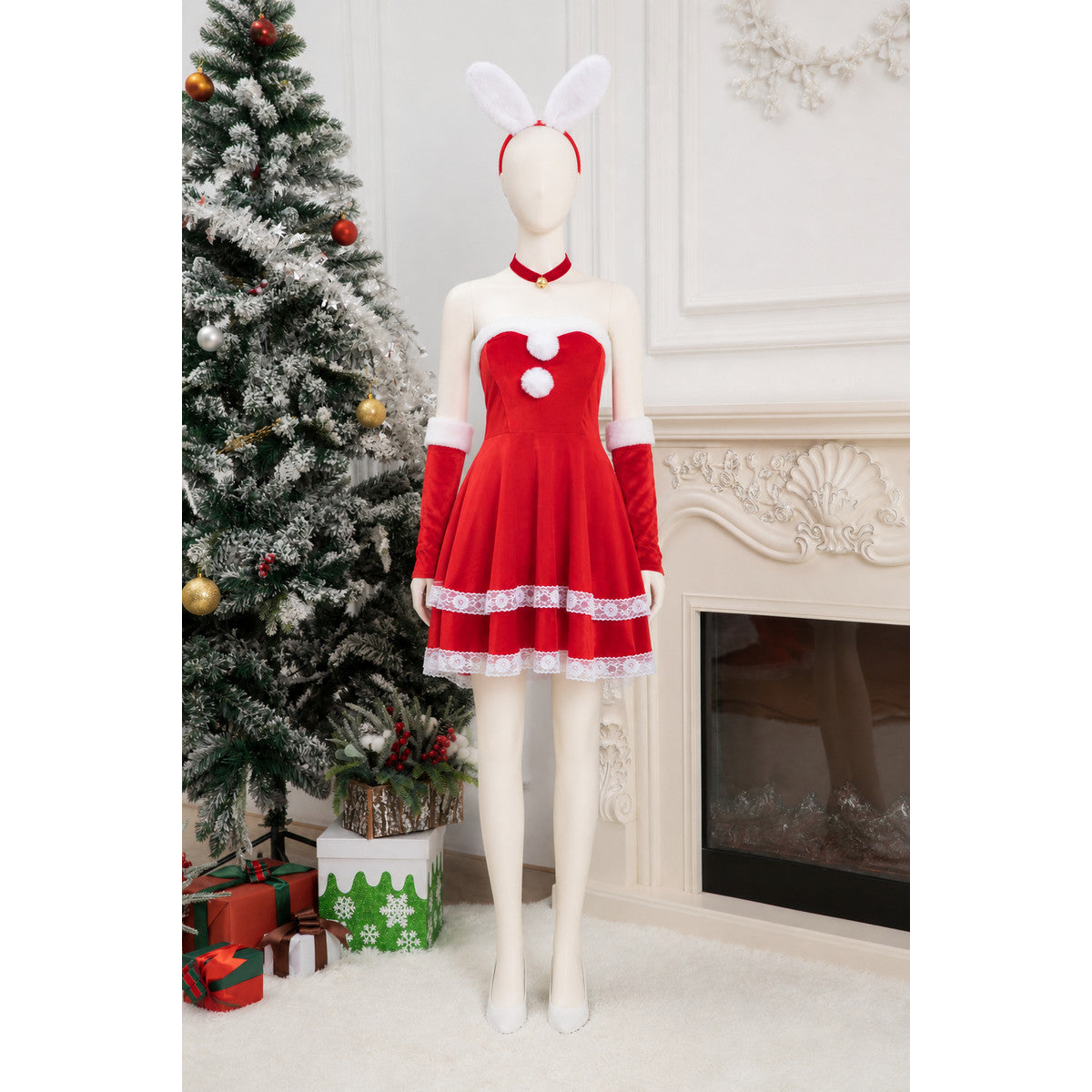 Christmas cosplay costume with ears and lace