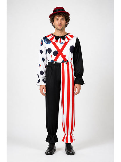 Clown Costume with Pants and Hat, Red, White, and Black main product view