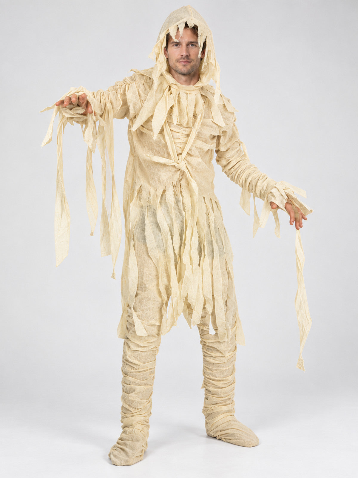 Adult Mummy Costume with Hood, Light Beige