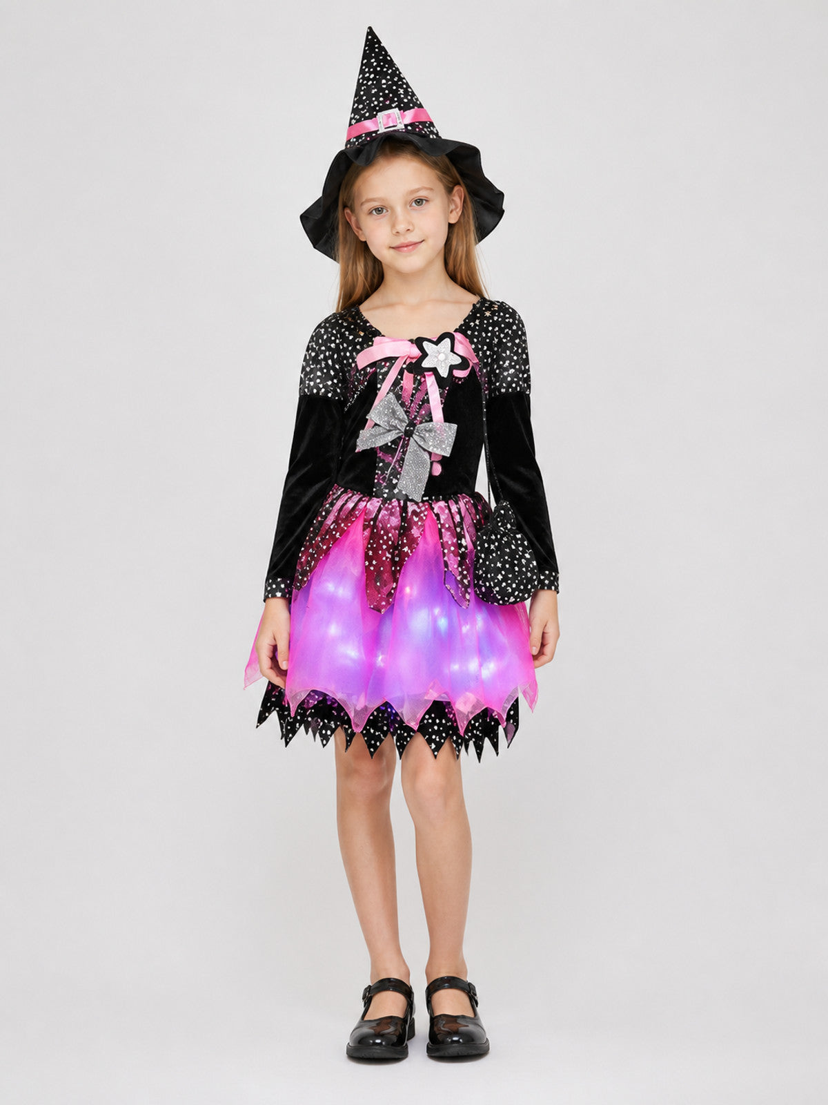 Witch Costume with Hat and Glowing Skirt on-model view