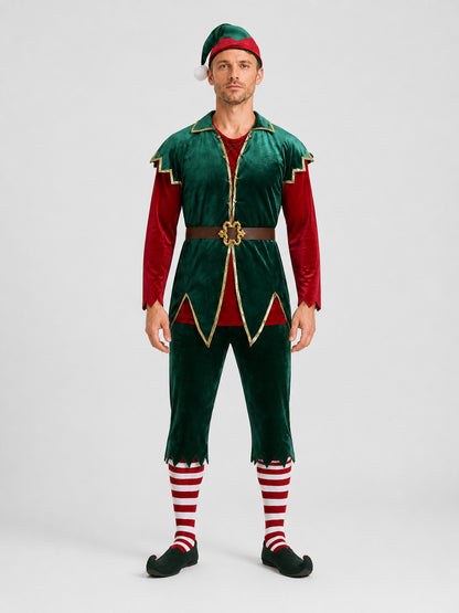 New Year Stage Elf Costume, Green and Red on-model view