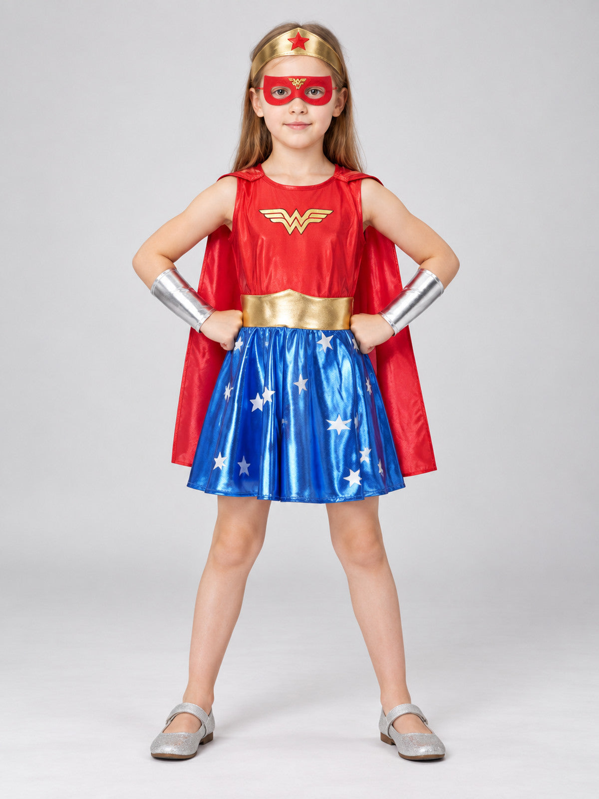 Kids' superhero-style costume with cape and mask