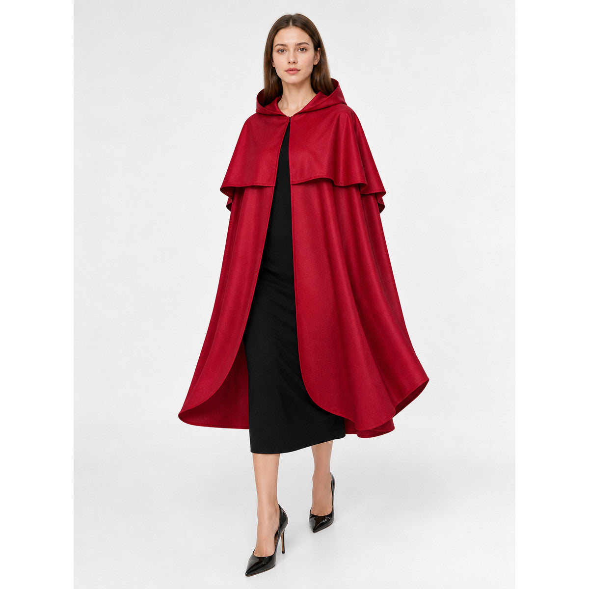 Burgundy hooded costume cloak for cosplay front view