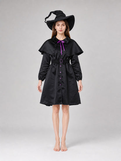 Halloween witch costume with cape and hat front view