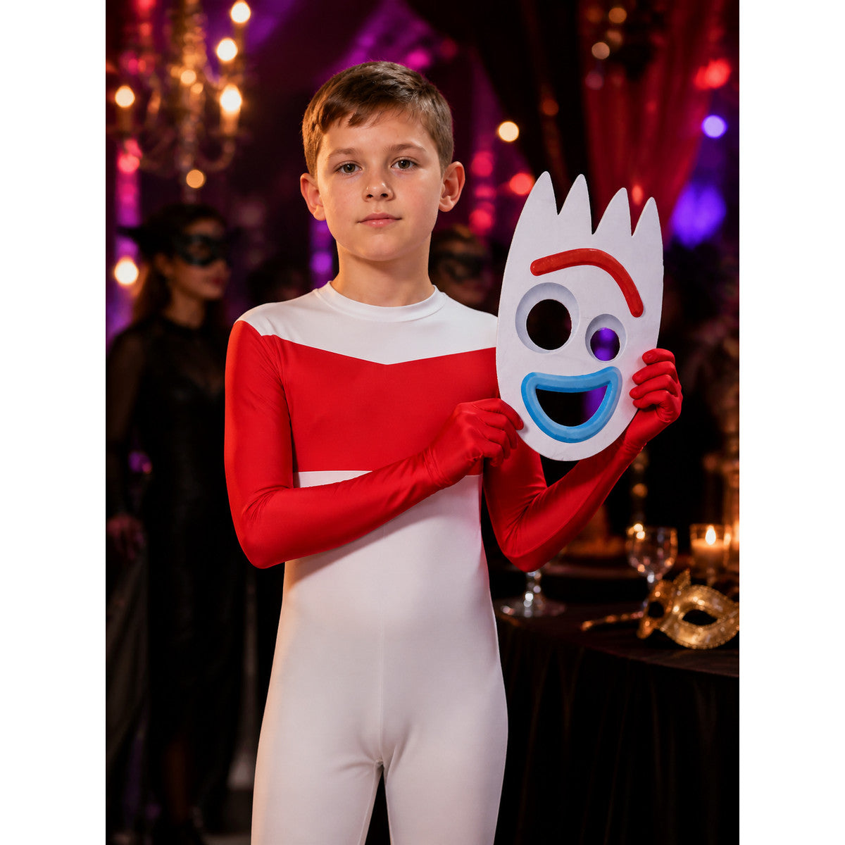 Forky Costume Bodysuit with Mask, Toy Story 4 Character Cosplay Outfit for Kids on-model view