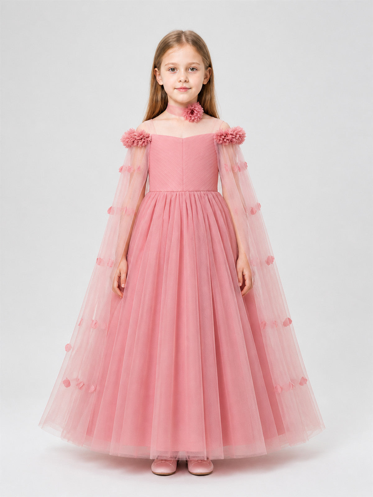 Full-Length Dress with a Layered Tulle Skirt on-model view