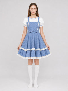 Wizard of Oz Dorothy Retro-Style Plaid Dress with Socks and Bows