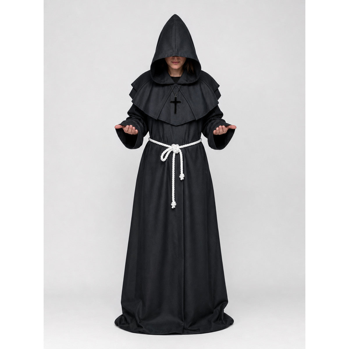 Hooded Monk Costume with Belt and Cross