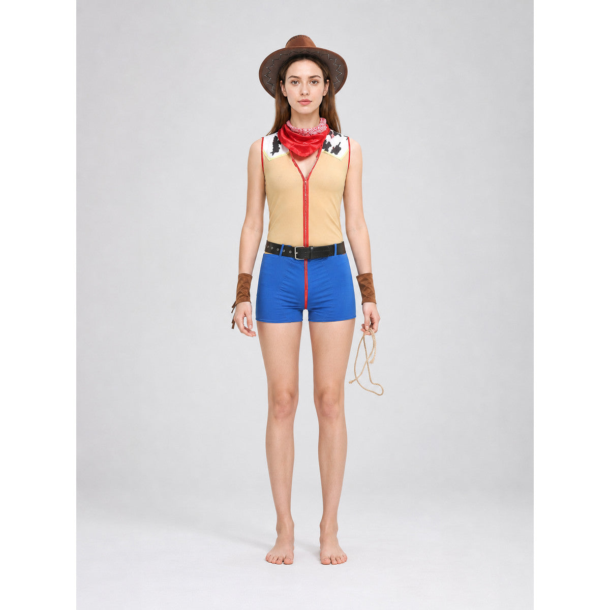 Cowboy Costume with Vest and Shorts for Role-Playing on-model view