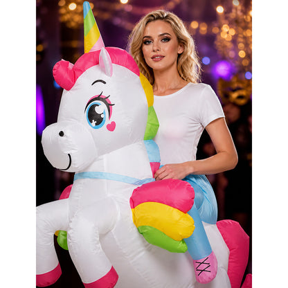 Unicorn Inflatable Costume, Rainbow Winged Bodysuit for Halloween Party on-model view
