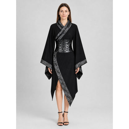 Belted Cape Coat with an Asymmetrical Hem and Wide Sleeves on-model view