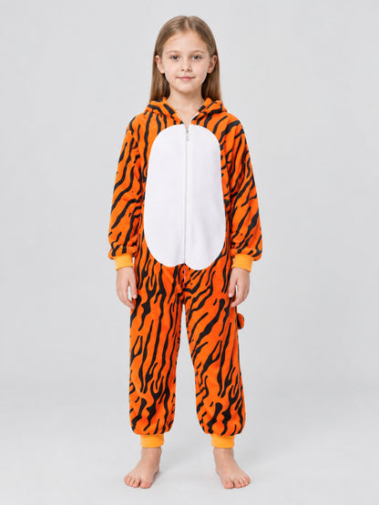 Flannel Tiger Hooded Pajama Jumpsuit