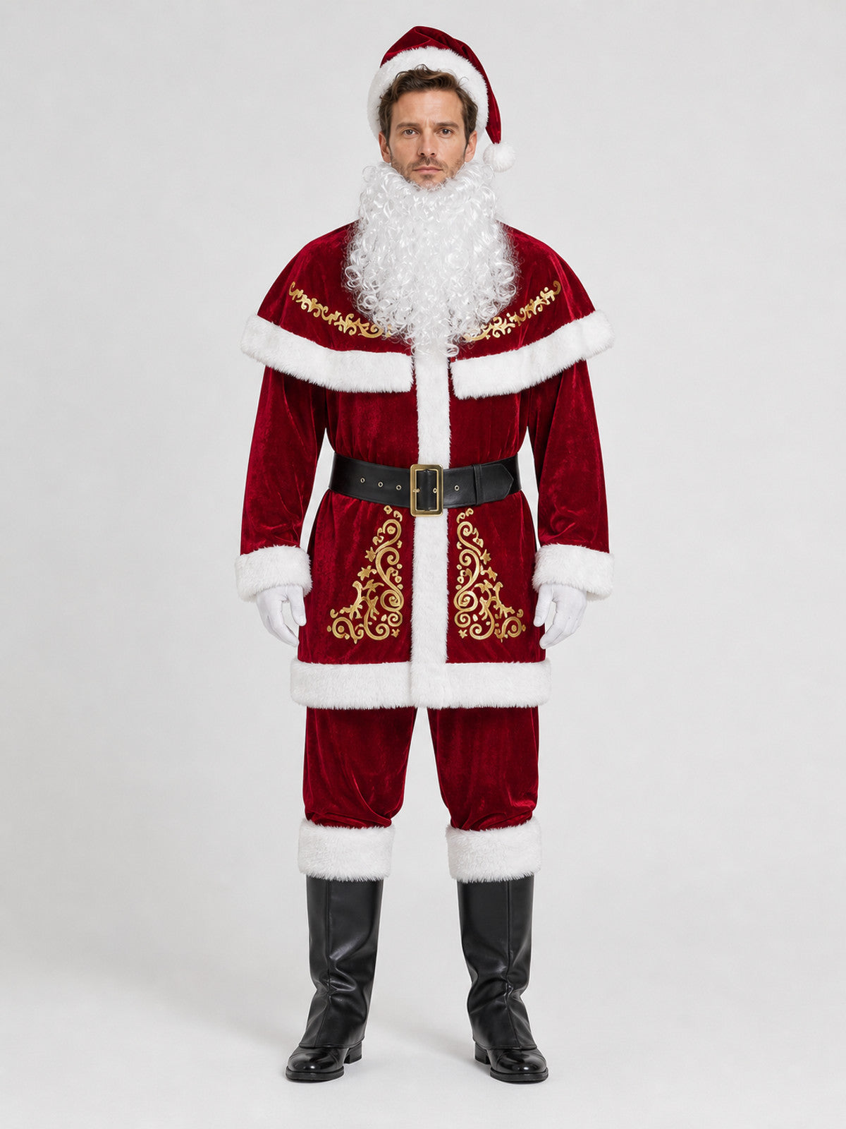 Santa Claus Costume, 8-Piece Red and White Set on-model view