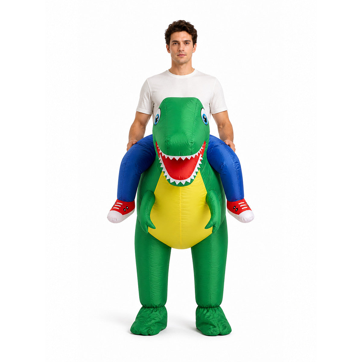 Green Inflatable Dinosaur Costume for Parties front view