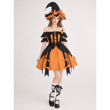 Lolita Halloween Witch Costume: Dress and Hat on-model view