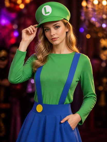 Green Mario Carnival Costume with Hat for Cosplay