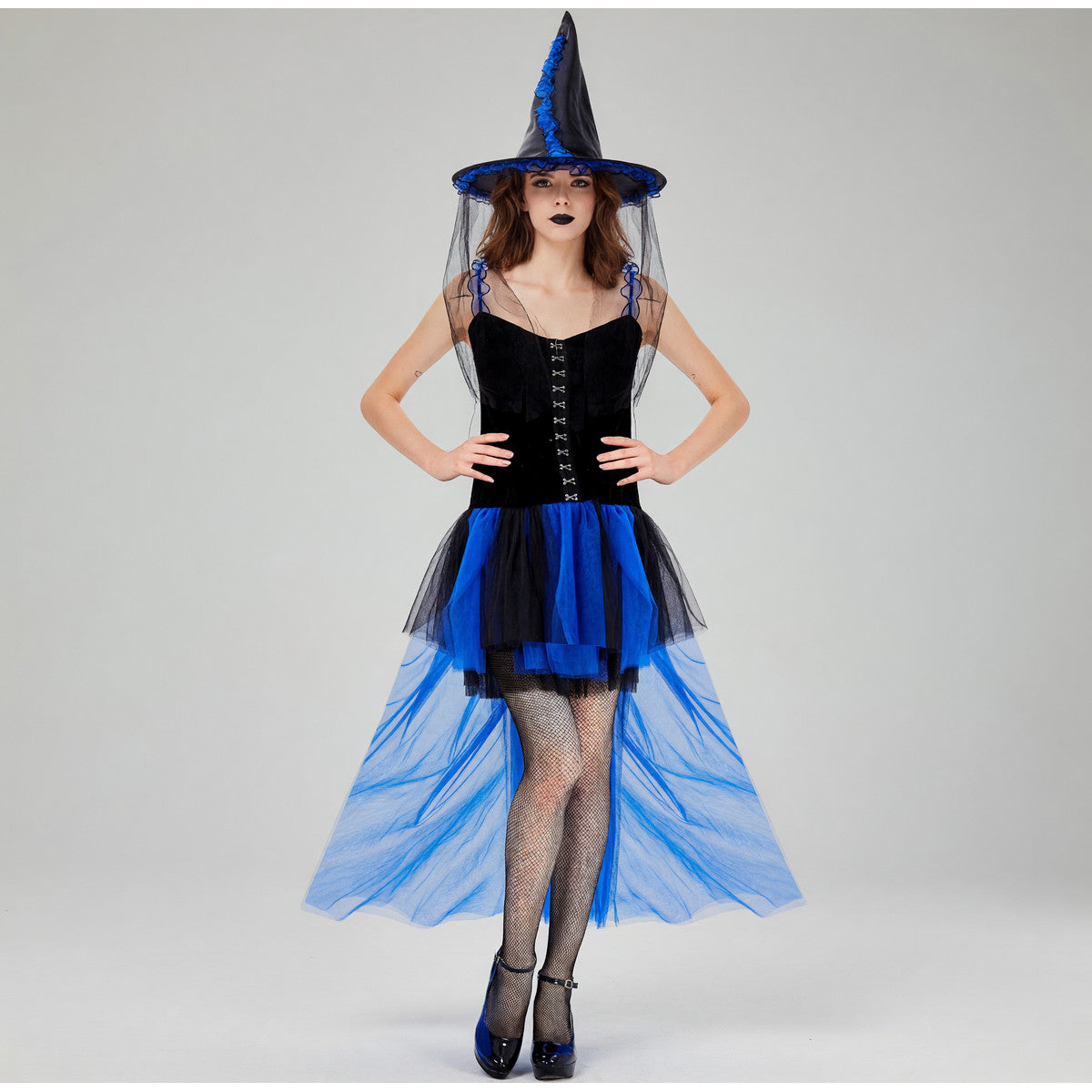 Halloween witch costume with hat and veil