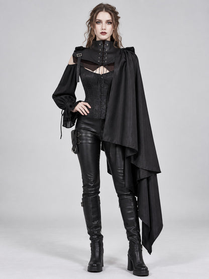 Medieval Black Cape with High Collar