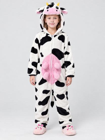 Cow Print Hooded Pajama Jumpsuit