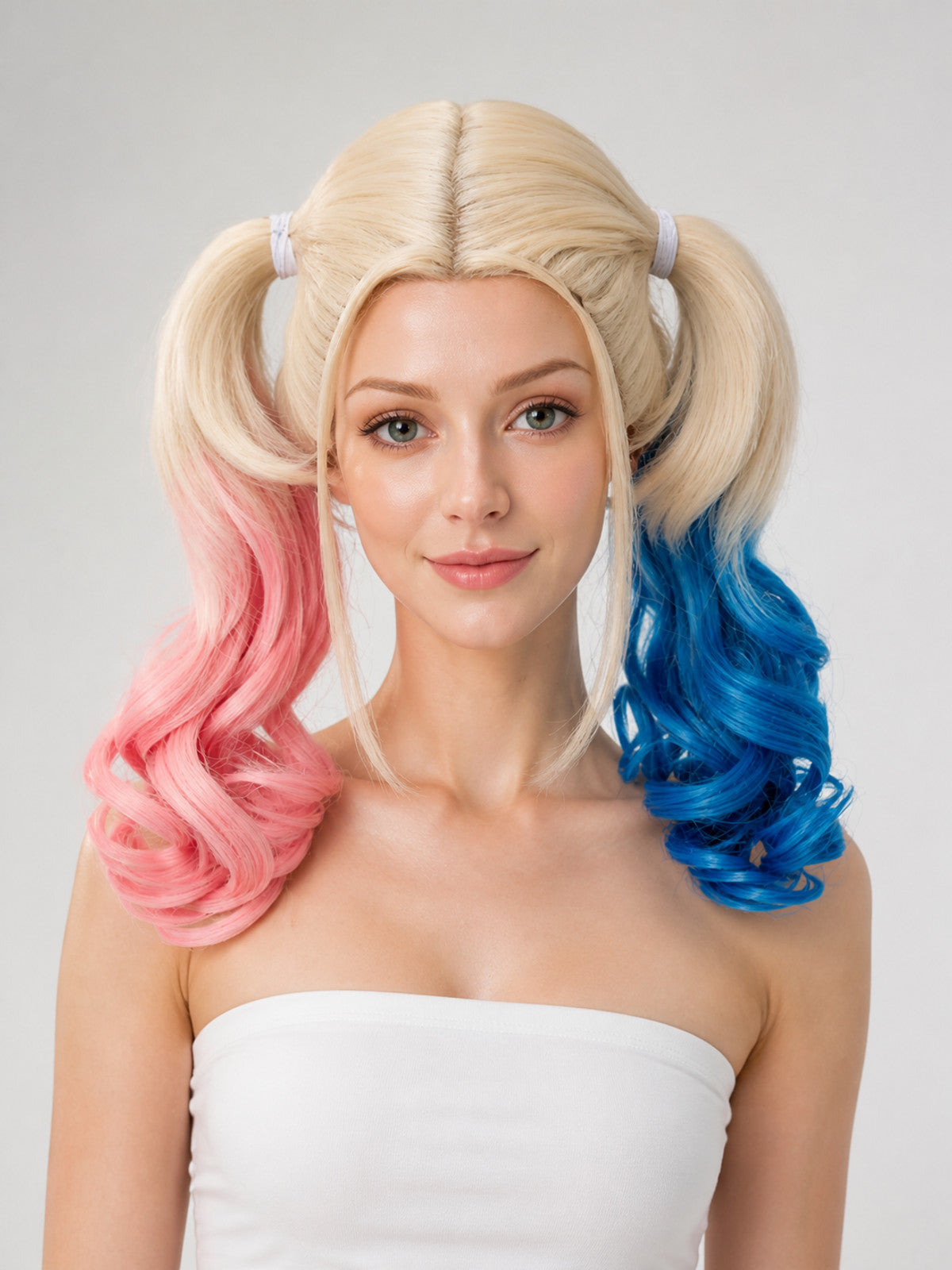 Long Carnival Wig with Pink and Blue Ponytails main product view