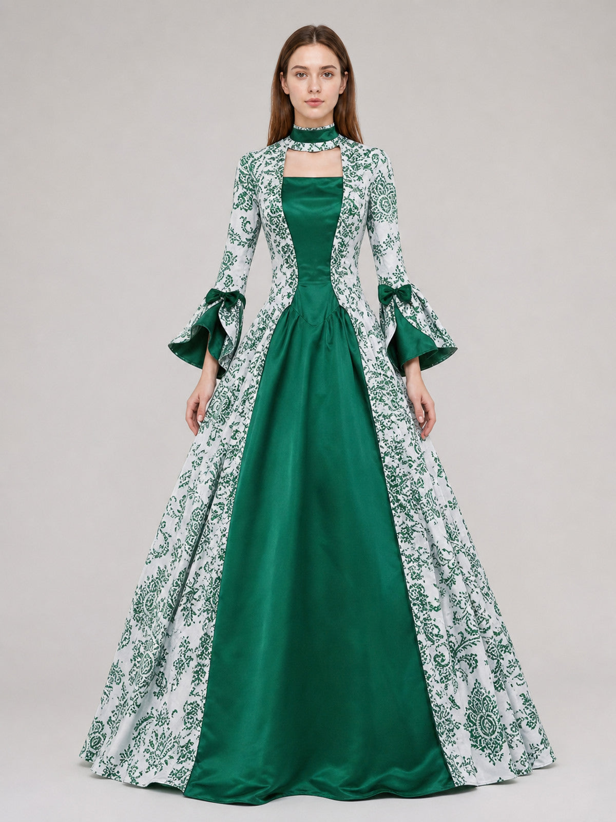 Long Evening Dress with Flared Sleeves front view