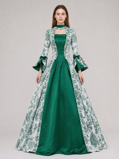 Long Evening Dress with Flared Sleeves front view