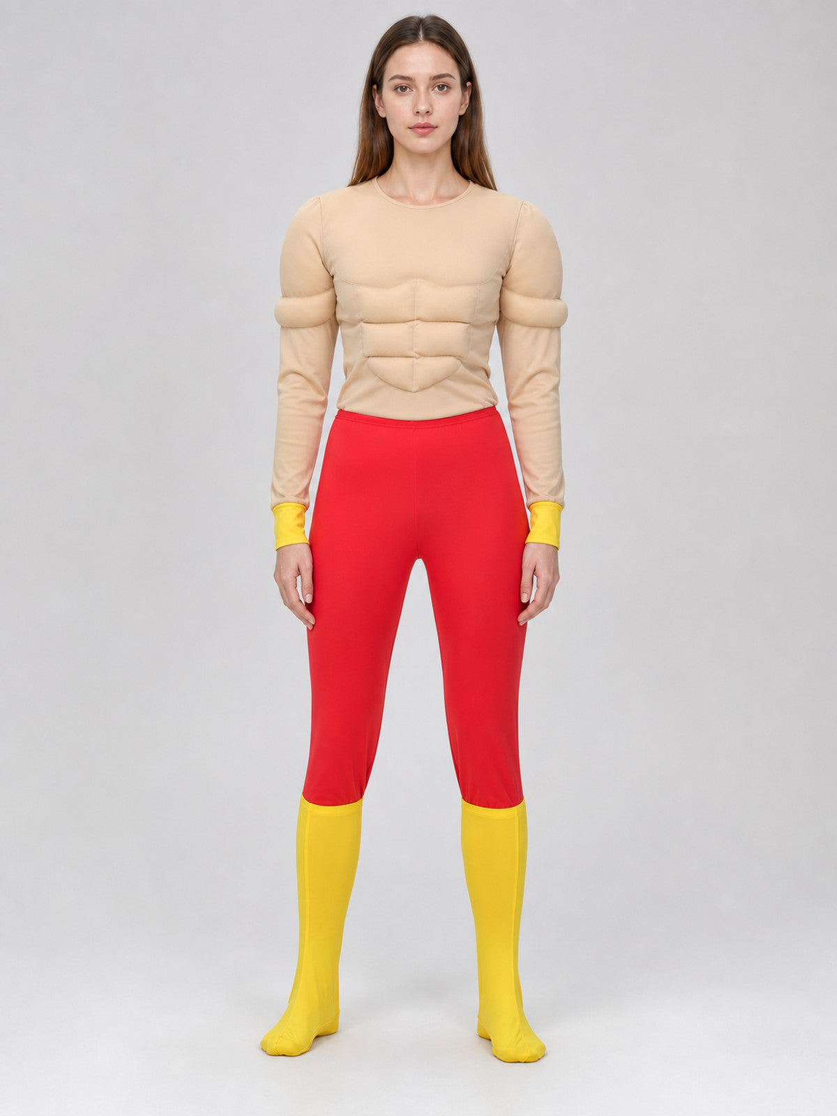 Stage Costume with Sculpted Muscles, Red and Yellow on-model view