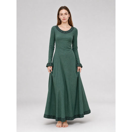 Medieval Green Maxi Dress with Long Sleeves