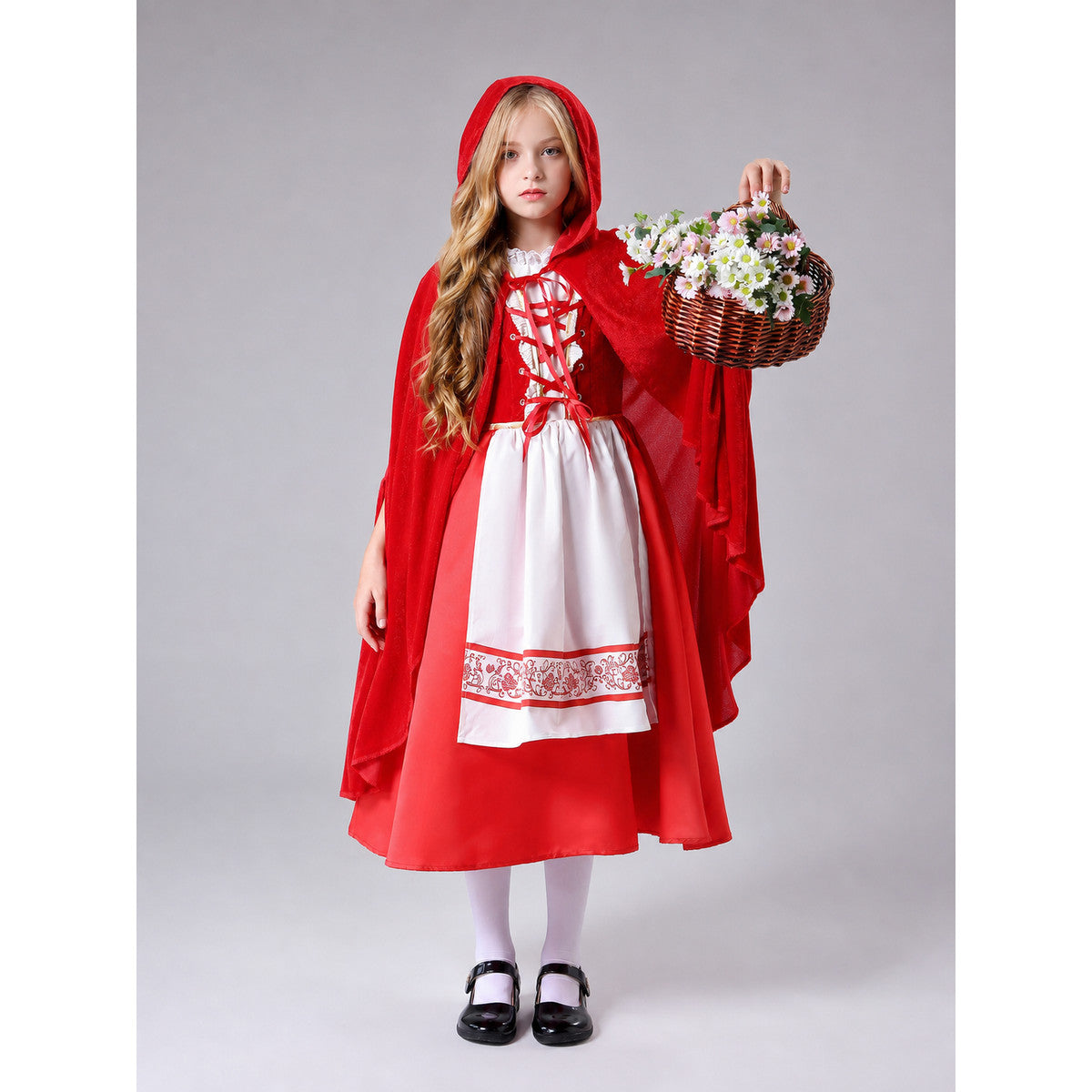 Children's Little Red Riding Hood costume with dress and hooded cape