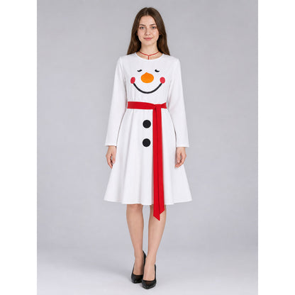 Snowman New Year's Costume, White Dress with Decorative Details