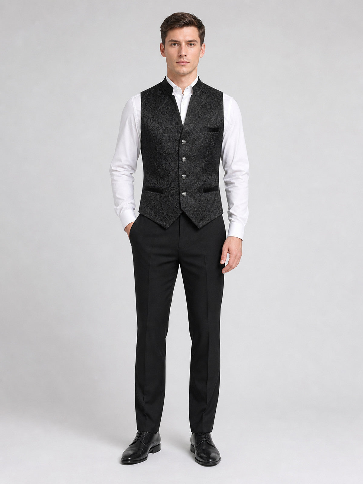 Steampunk-Style Carnival Vest, Black on-model view