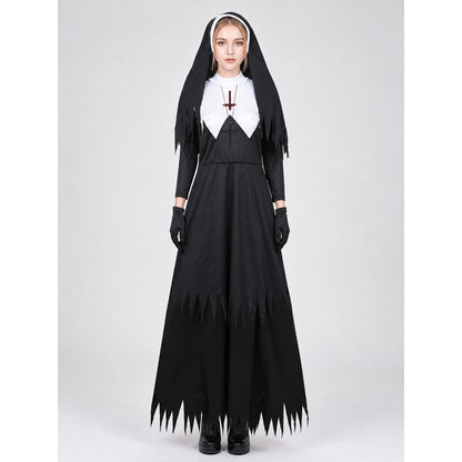 Zombie cosplay costume with a black cassock on-model view