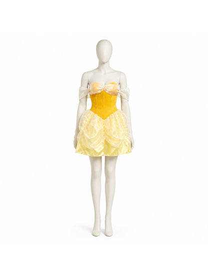 Yellow Princess Dress with Full Skirt and Bow