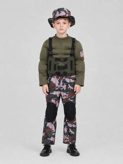 Children’s Camouflage Military-Style Costume for Cosplay on-model view