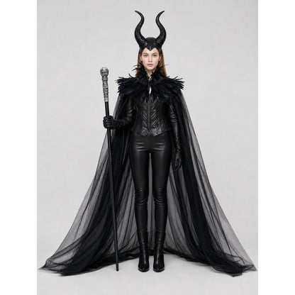 Fantasy Costume with Horns, Mesh Skirt, and Scepter