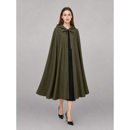 Dark Olive Hooded Costume Cape front view