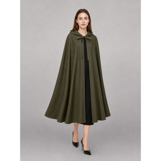 Dark Olive Hooded Costume Cape front view