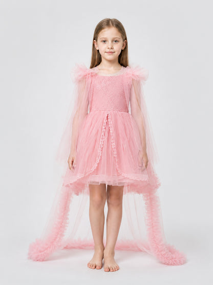 Princess Dress with Lace, Tulle, and a Train on-model view