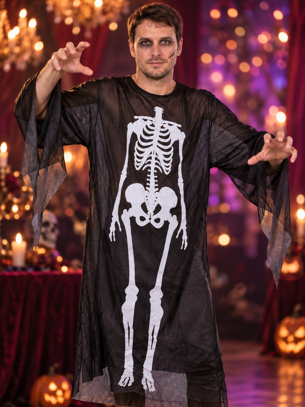 Adult Skeleton Costume with White Print