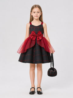 Halloween Dress with Spiderweb Pattern, Bow, and Purse