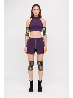 Ino Yamanaka Cosplay Costume for Women – Purple Crop Top, Slit Skirt, Shorts & Mesh Arm/Leg Warmers