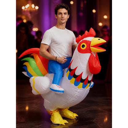 Unisex Inflatable Rooster Costume, Red White Chicken Cosplay Outfit for on-model view