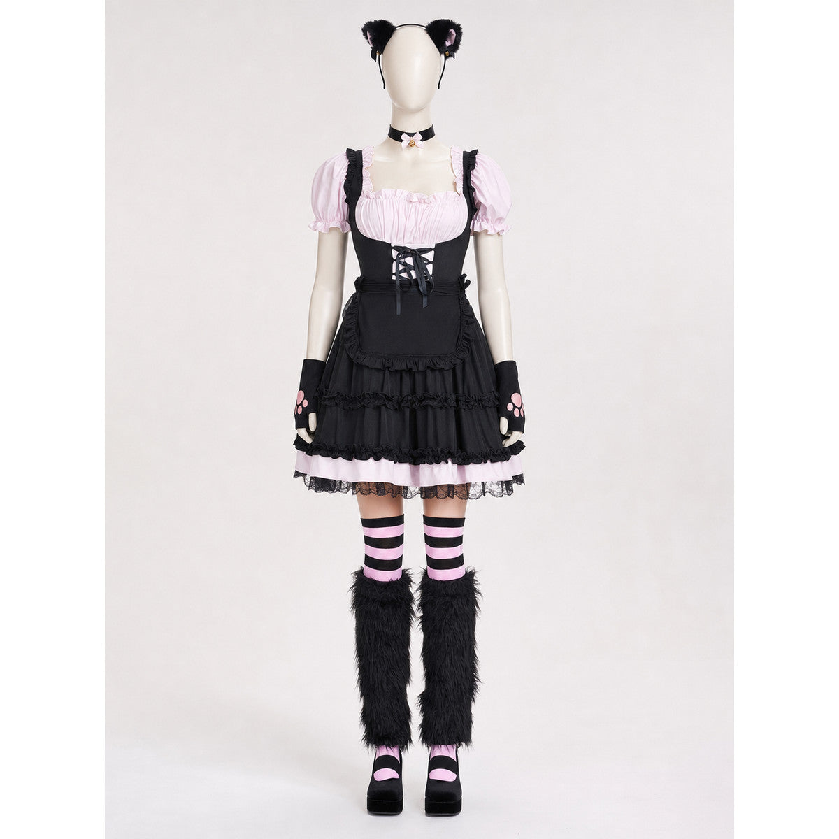 Lolita-Style Uniform Dress, Black and Pink Costume