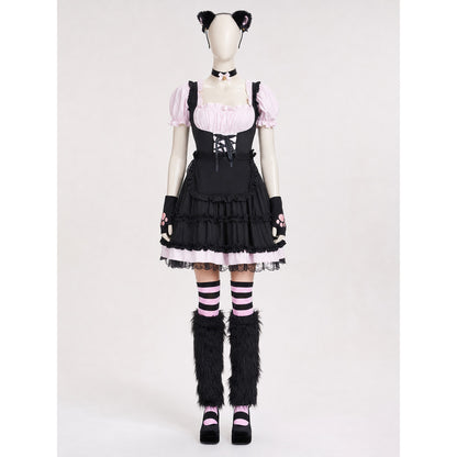 Lolita-Style Uniform Dress, Black and Pink Costume