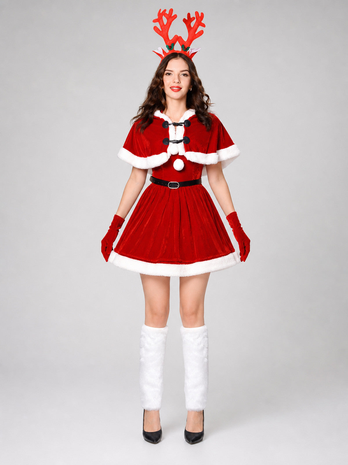 Short Christmas Dress with Reindeer Antlers front view
