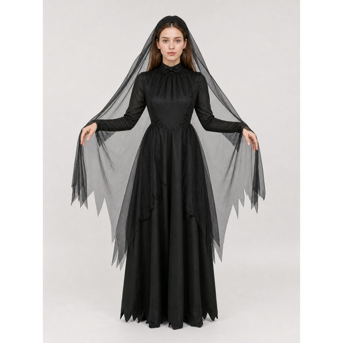 Gothic hooded costume for Halloween and parties front view