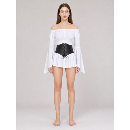 Off-the-Shoulder Blouse with Belt, Vintage Style